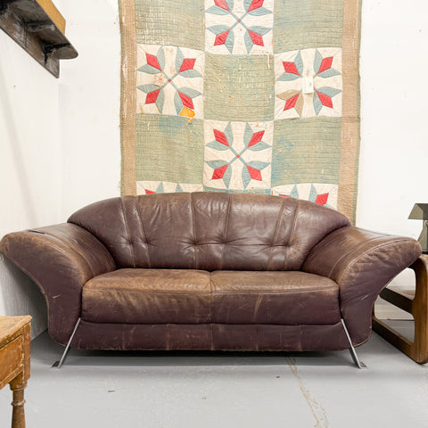 Vintage Leather Sofa With Chrome Legs