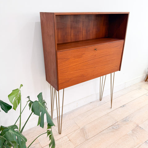 Danish Teak Curio W/ Drop Down Cabinet