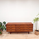 Mid Century Walnut Low 9 Drawer Dresser