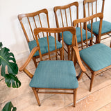 Set of 6 Vintage Dining Chairs - New Teal Upholstery