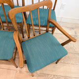 Set of 6 Vintage Dining Chairs - New Teal Upholstery