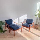 Pair of Danish Teak Chairs w/ Single Ottoman