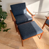 Pair of Danish Teak Chairs w/ Single Ottoman