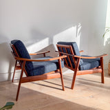 Pair of Danish Teak Chairs w/ Single Ottoman