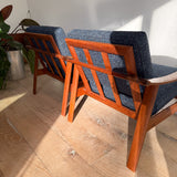 Pair of Danish Teak Chairs w/ Single Ottoman