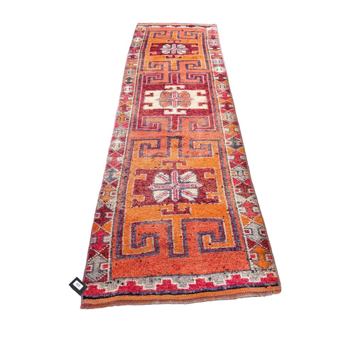 11.3’ x 3.3’ VTG Orange/Pink Turkish Runner