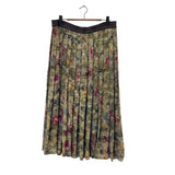 Vintage Silk Green Floral Pleated Skirt