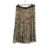 Vintage Silk Green Floral Pleated Skirt
