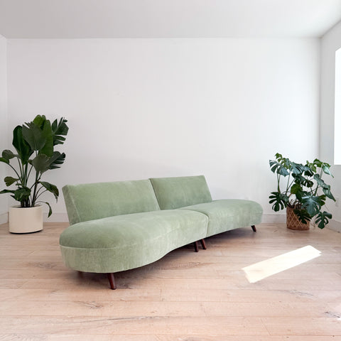 Mid Century 2 Part Sofa - Mint Green Upholstery