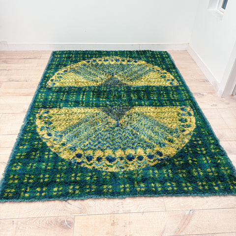 Blue/Chartreuse Rya Rug - 7'6x10'9
