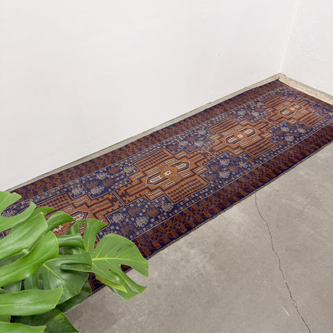Vintage Persian Brown and Blue Runner Rug