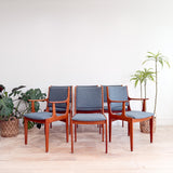 Vintage Teak Dining Chairs - New  Blue/Grey Upholstery