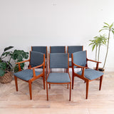 Vintage Teak Dining Chairs - New  Blue/Grey Upholstery