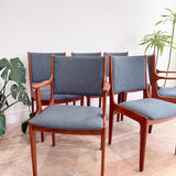 Vintage Teak Dining Chairs - New  Blue/Grey Upholstery
