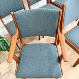 Vintage Teak Dining Chairs - New  Blue/Grey Upholstery