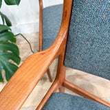 Vintage Teak Dining Chairs - New  Blue/Grey Upholstery
