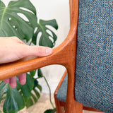 Vintage Teak Dining Chairs - New  Blue/Grey Upholstery