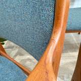Vintage Teak Dining Chairs - New  Blue/Grey Upholstery