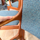 Vintage Teak Dining Chairs - New  Blue/Grey Upholstery