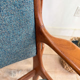 Vintage Teak Dining Chairs - New  Blue/Grey Upholstery