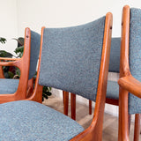 Vintage Teak Dining Chairs - New  Blue/Grey Upholstery