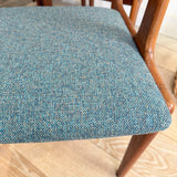 Vintage Teak Dining Chairs - New  Blue/Grey Upholstery