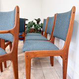 Vintage Teak Dining Chairs - New  Blue/Grey Upholstery