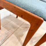 Vintage Teak Dining Chairs - New  Blue/Grey Upholstery