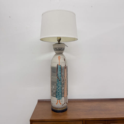 Italian Hand Painted Ceramic Grey Lamp