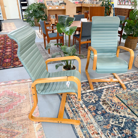 Pair of Vintage Seafoam Green Thonet Chairs