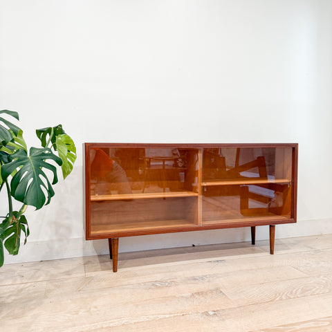 Danish Teak Low Curio w/ Sliding Glass Doors