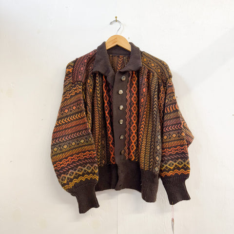 1970s Colorful Brown Sweater