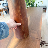 Mid Century Wooden Lamp with Woven Shade