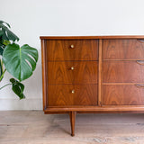 Mid Century Walnut Dresser with Brass Drawer Pulls