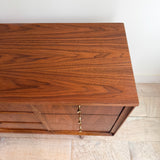 Mid Century Walnut Dresser with Brass Drawer Pulls