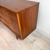Mid Century Walnut Dresser with Brass Drawer Pulls