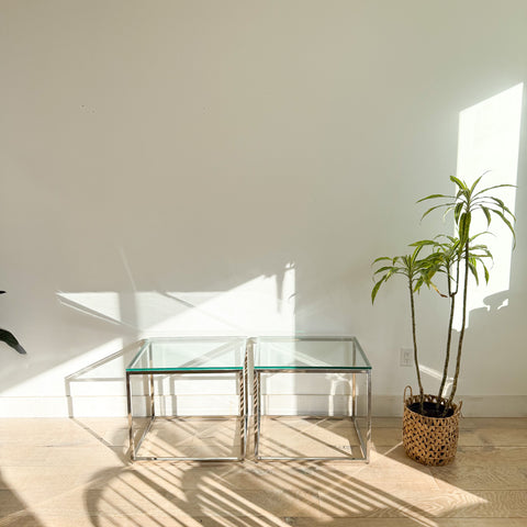 Pair of Chrome and Glass End Tables
