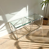 Pair of Chrome and Glass End Tables