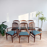 Set of 6 Mid Century Walnut Dining Chairs - New Upholstery