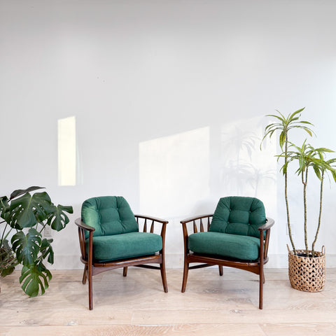 Pair of Mid Century Lounge Chairs - New Green Upholstery