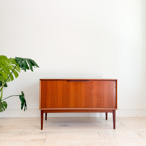 Mid Century Teak Drop Down Record Cabinet