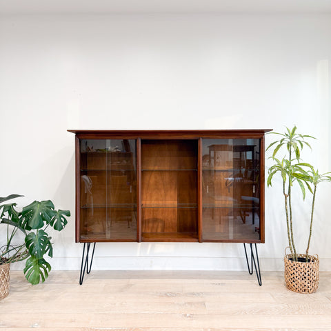 Mid Century Curio Cabinet with Glass Doors