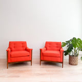 Pair of Mid Century Lounge Chairs - New Orange Upholstery