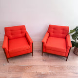 Pair of Mid Century Lounge Chairs - New Orange Upholstery