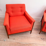 Pair of Mid Century Lounge Chairs - New Orange Upholstery