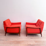 Pair of Mid Century Lounge Chairs - New Orange Upholstery