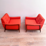 Pair of Mid Century Lounge Chairs - New Orange Upholstery