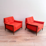 Pair of Mid Century Lounge Chairs - New Orange Upholstery