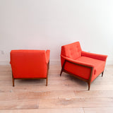Pair of Mid Century Lounge Chairs - New Orange Upholstery