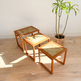 Set of Danish Teak Nesting Tables with Tile Tops